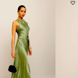 Reformation Cassette Silk Dress- Artichoke Green.